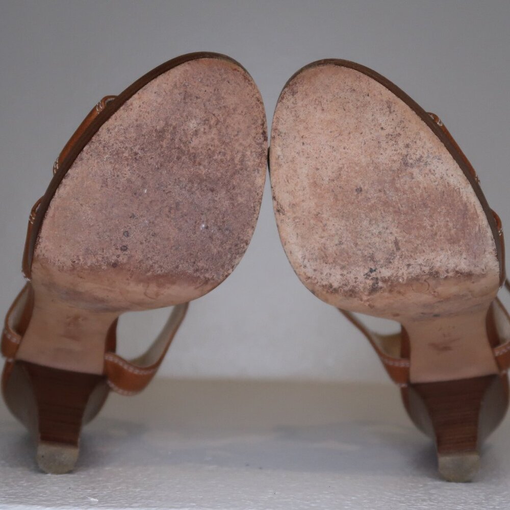 Coach Sandal Vegan Leather Size 7 Heal Camel - Picture 7 of 7